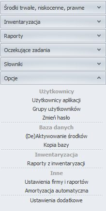 HDF Inwentaryzacja 6 – menu Opcje z ustawieniami programu, użytkowników i firmy