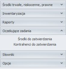 HDF Inwentaryzacja 6 – menu Oczekujące zadania: środki i kontrahenci do zatwierdzenia
