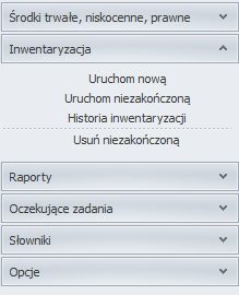 HDF Inwentaryzacja 6 – menu Inwentaryzacja z opcjami uruchamiania i historii inwentaryzacji