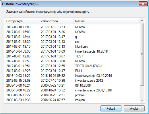 HDF Inwentaryzacja 6 – szczegóły wybranej inwentaryzacji z historii inwentaryzacji