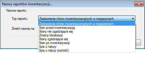 HDF Inwentaryzacja 6 – okno Nazwy raportów inwentaryzacji – zmiana nazwy raportu