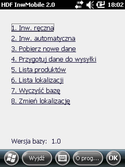 HDF Inwentaryzacja 6 – aplikacja na terminalu – menu główne, opcja Pobierz nowe dane