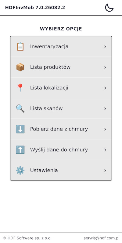 HDF Inwentaryzacja 7 – aplikacja na kolektorze – menu główne, opcja Pobierz dane z chmury