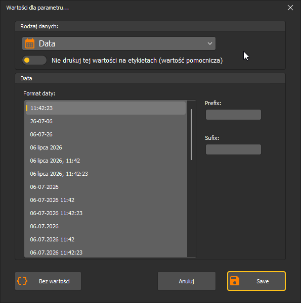 HDF Labels 10 – źródło danych: data z formatem, prefiksem i sufiksem