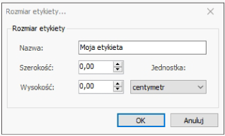 HDF Labels 9 – definiowanie wymiarów i nazwy nowej etykiety