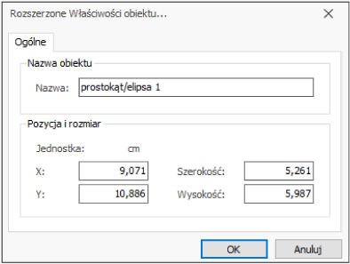HDF Labels 9 – okno zaawansowanych właściwości prostokąta i elipsy