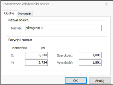 HDF Labels 9 – okno zaawansowanych właściwości piktogramu i obrazu