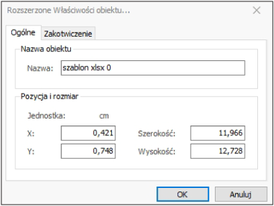 HDF Labels 9 – okno zaawansowanych właściwości szablonu xlsx i rtf