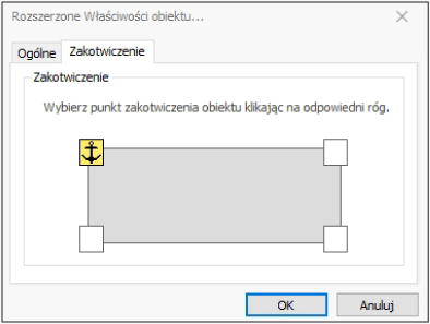 HDF Labels 9 – punkt kotwiczenia szablonu xlsx/rtf w oknie właściwości