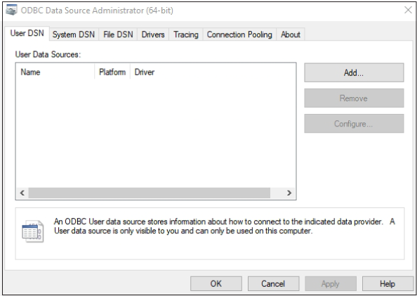 HDF Labels 9 – okno zarządzania źródłami danych ODBC w systemie Windows