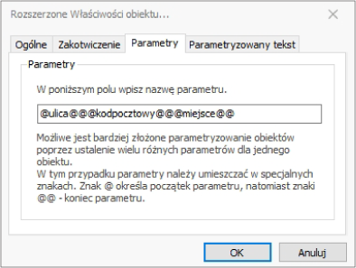 HDF Labels 9 – parametryzowanie obiektu w zakładce Parametry