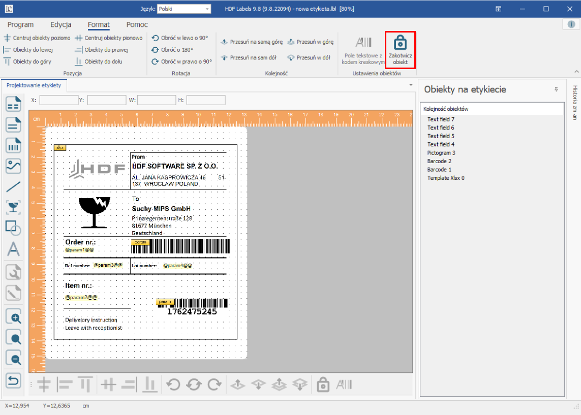 HDF Labels 9 – zakotwiczony obiekt oznaczony symbolem blokady na liście obiektów