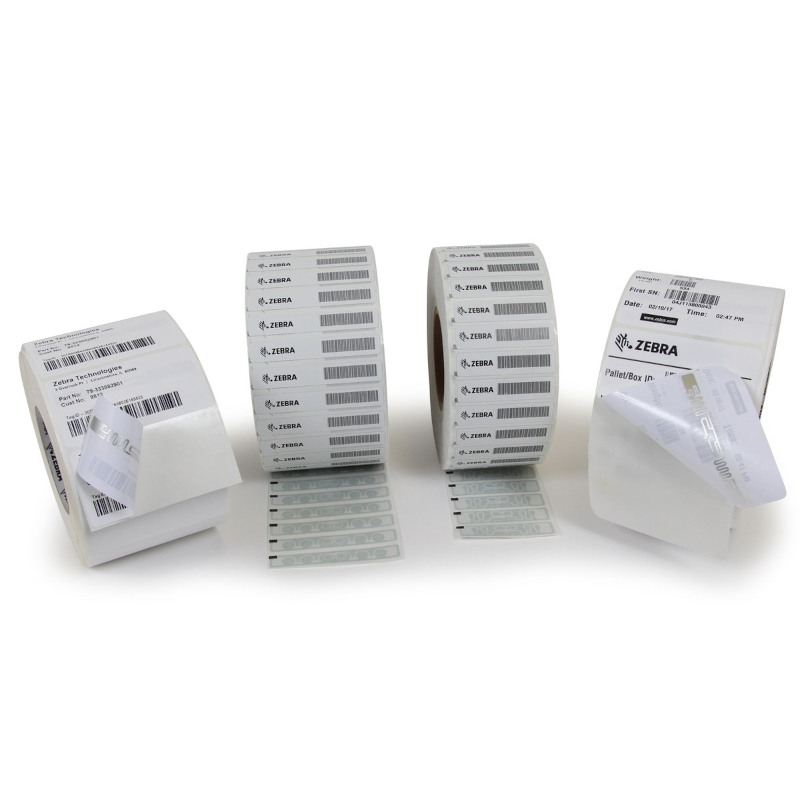 Zebra RFID labels on a roll with a visible UHF inlay