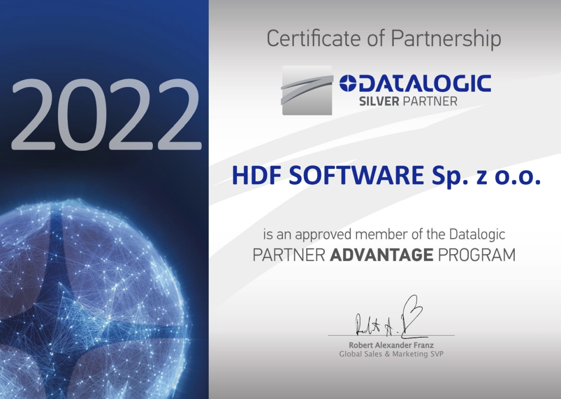 Certyfikat firmy Datalogic