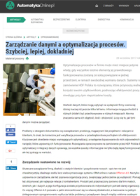 Automatyka Online-Zarządzanie danymi a optymalizacja procesów. Szybciej, lepiej, dokładniej