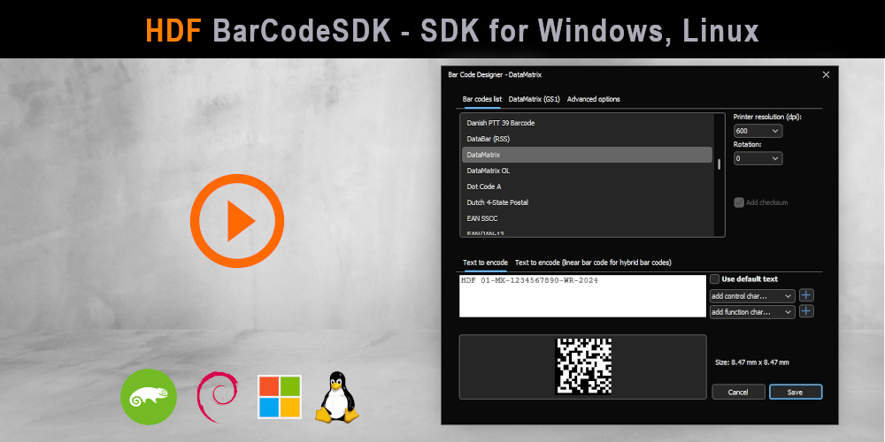 HDF BarCodeSDK, Dll, Lib kodów kreskowych dla Linux, Windows