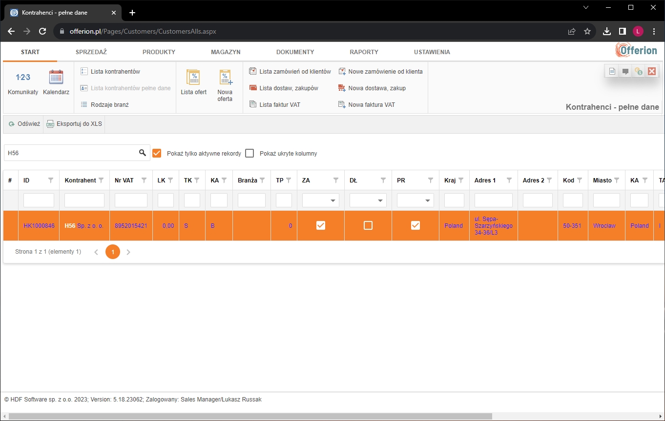 Zrzuty ekranowe systemu CRM firmy HDF
