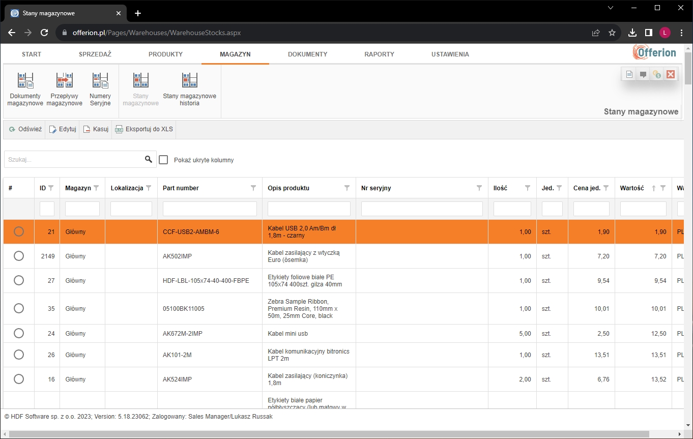 Zrzuty ekranowe systemu CRM firmy HDF