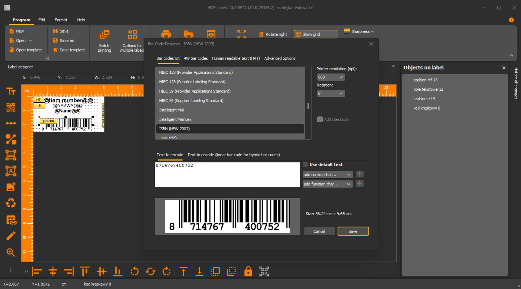 program do etykiet - kody kreskowe